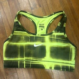 Nike Pro Sports Bra Neon Green/ Yellow Patterned Small Compression Dri-Fit Top